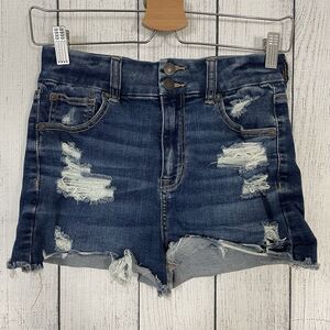 American Eagle Women's Size 4 Blue Curvy Hi-Rise Shortie Distressed Shorts